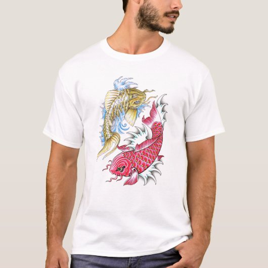 Cool Oriental Koi Fish Red Gold Yin Yang tattoo T-shirt (Voorkant)