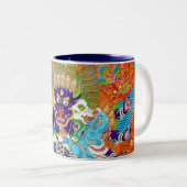 Cool oriental mandala Yamantaka levendige god art Tweekleurige Koffiemok (Voorkant rechts)