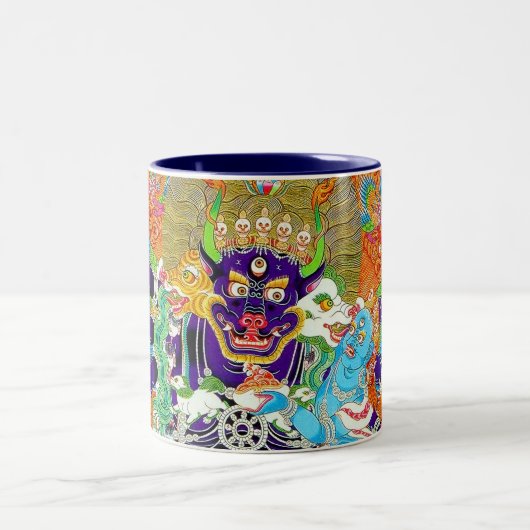 Cool oriental mandala Yamantaka levendige god art Tweekleurige Koffiemok (Center)