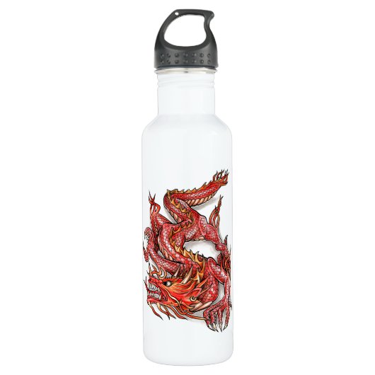 Cool Oriental Red Dragon Tattoo Waterfles (Voorkant)