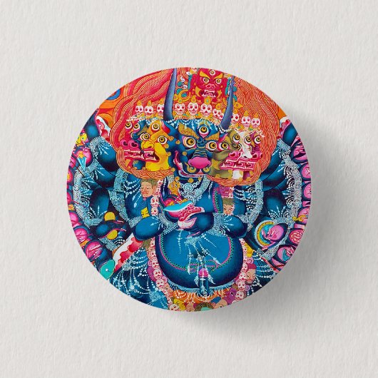 Cool oriental tangka Yamantaka doodgod tattoo Ronde Button 3,2 Cm (Voorkant)