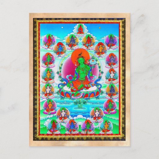 Cool oriental tibetan thangka Green Tara tattoo Briefkaart (Voorkant)