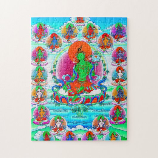 Cool oriental tibetan thangka Green Tara tattoo Legpuzzel (Verticaal)