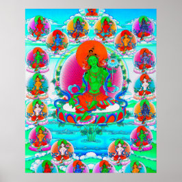 Cool oriental tibetan thangka Green Tara tattoo Poster