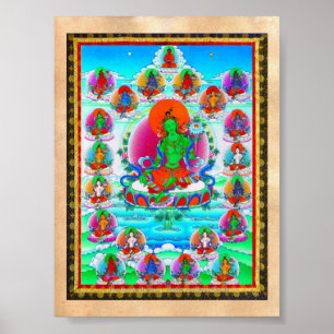 Cool oriental tibetan thangka Green Tara tattoo Poster