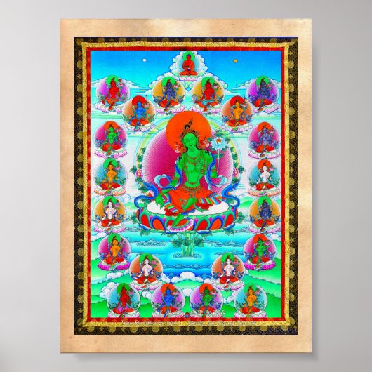 Cool oriental tibetan thangka Green Tara tattoo Poster (Voorkant)