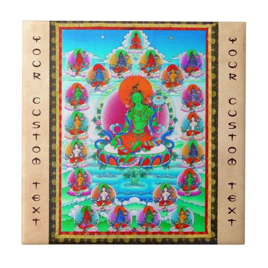 Cool oriental tibetan thangka Green Tara tattoo Tegeltje (Voorkant)