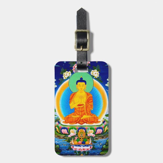 Cool oriental tibetan thangka Prabhutaratna Buddha Bagagelabel (Voorkant verticaal)