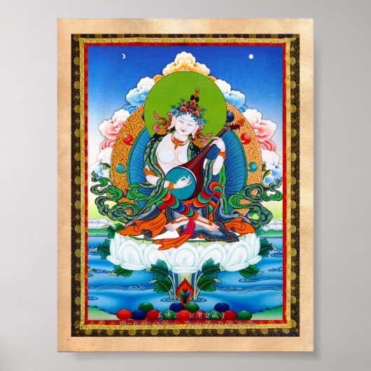Cool oriental tibetan thangka tattoo Saraswati Poster (Voorkant)