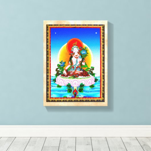 Cool oriental tibetan thangka White Tara tattoo Canvas Afdruk (Insitu (Houten vloer))