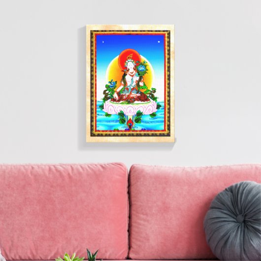 Cool oriental tibetan thangka White Tara tattoo Canvas Afdruk (Insitu (Woonkamer))