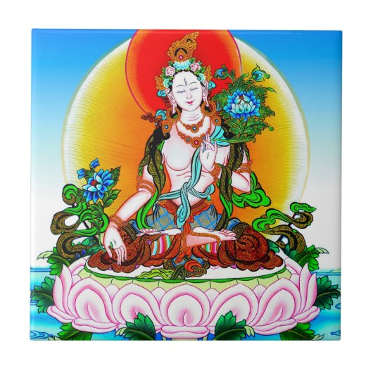 Cool oriental tibetan thangka White Tara tattoo Tegeltje (Voorkant)