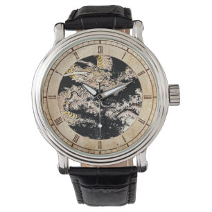 Cool oriental ukiyo-e mythical ink dragon schilder horloge