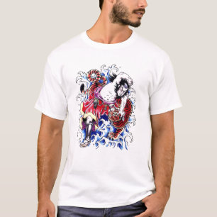 Cool Oriental Warrior en Tiger tattoo T-shirt