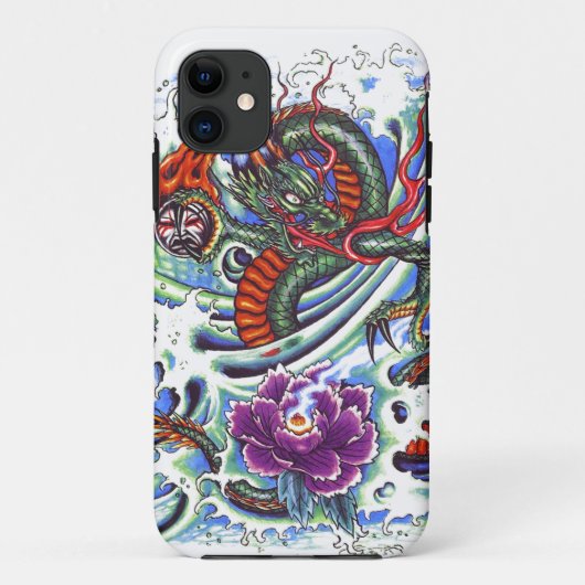 Cool Oriental Water Dragon Paars Lotus tattoo Case-Mate iPhone Case (Achterkant)