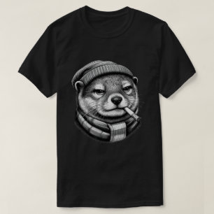 Cool Otter In Beanie Winter Sjaal Vintage Kunst T-shirt