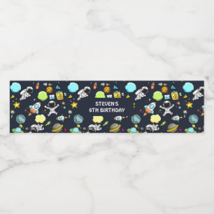 Cool Outer Space Avontuur Verjaardagsfeest Waterfles Etiket