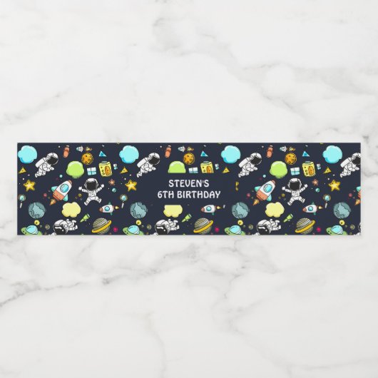 Cool Outer Space Avontuur Verjaardagsfeest Waterfles Etiket (Enkel label)