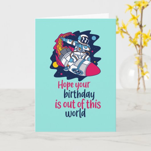 Cool Outer Space Pun Funny Astronaut Birthday Kaart (Gele Bloem)