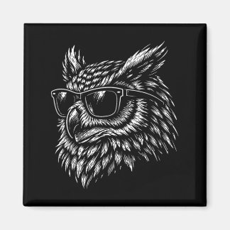 Cool owl bird with sunglasses vintage ink retro magneet