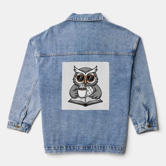 Cool Owl Reading With Coffee Denim Jacket (Achterkant)