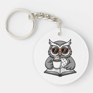 Cool Owl Reading With Coffee Sleutelhanger