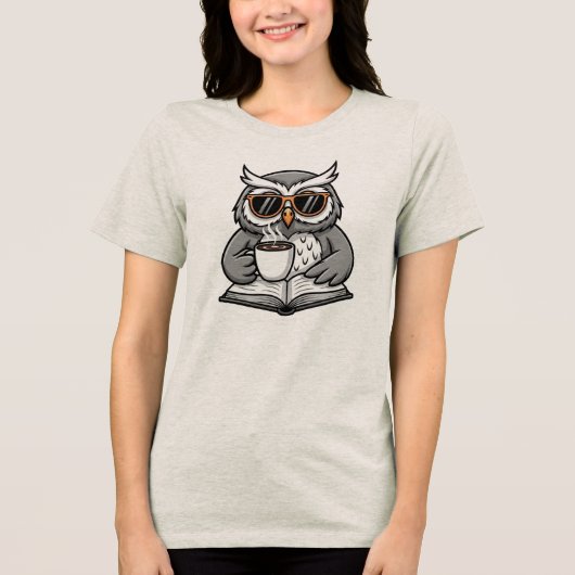 Cool Owl Reading With Coffee Tri-Blend Shirt (Voorkant)