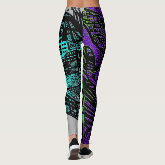 Cool Paars Black Abstracte digitale kunstLeggings Leggings (Achterkant)