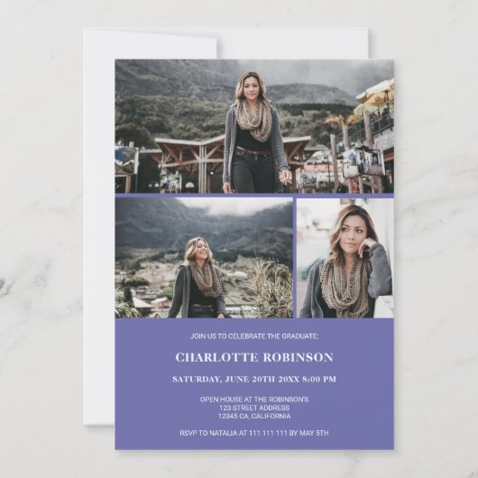 Cool paars blauw afstuderen script foto afstuderen kaart (Achterkant)