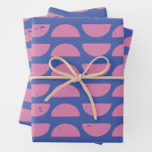 Cool Paars Blue Geometric Block Print Patroon Inpakpapier Vel (In situ)