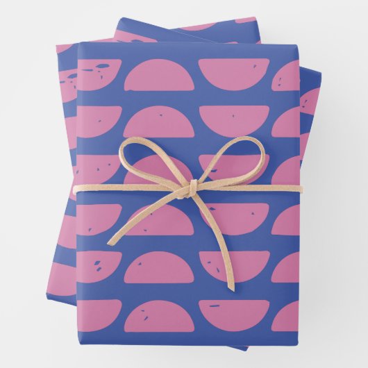 Cool Paars Blue Geometric Block Print Patroon Inpakpapier Vel (In situ)