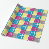 COOL Paars Blue Yellow Grey Pattern Cadeaupapier (Uitgerold)