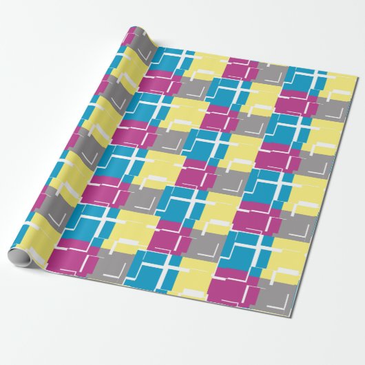 COOL Paars Blue Yellow Grey Pattern Cadeaupapier (Uitgerold)