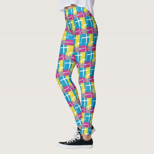 COOL Paars Blue Yellow Grey Pattern Leggings (Links)
