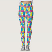 COOL Paars Blue Yellow Grey Pattern Leggings (Voorkant)
