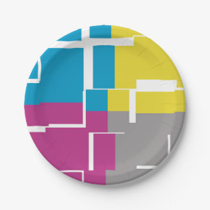 COOL Paars Blue Yellow Grey Pattern Papieren Bordje