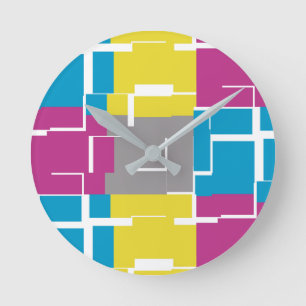 COOL Paars Blue Yellow Grey Pattern Ronde Klok