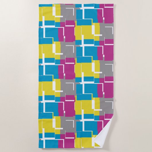 COOL Paars Blue Yellow Grey Pattern Strandlaken (Voorkant)