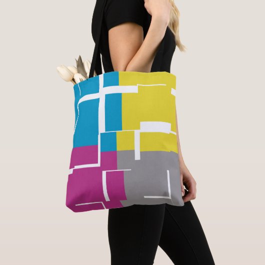 COOL Paars Blue Yellow Grey Pattern Tote Bag (Dichtbij)