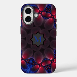 Cool Paars Digital Fractal Art Monogram iPhone 16 Hoesje