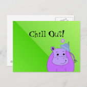 Cool Paars Hippo - Chill Out Briefkaart (Voorkant / Achterkant)