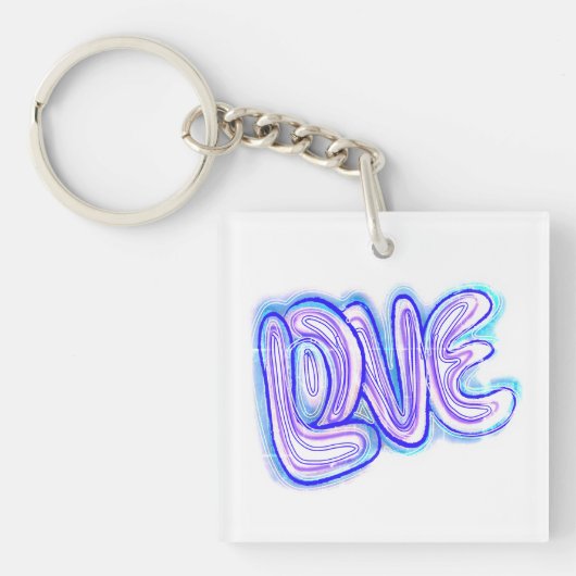 Cool Paarse En Blauw LIEFDE Typografie Sleutelhang Sleutelhanger (Voorkant)