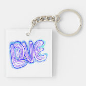 Cool Paarse En Blauw LIEFDE Typografie Sleutelhang Sleutelhanger (Achterkant)
