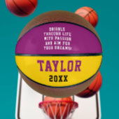Cool Paarse en Gele Speler Motivatie Bold Typo Basketbal