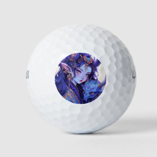 Cool Paarse en Gold Horned Elf Anime Meisje Golfballen (Voorkant)