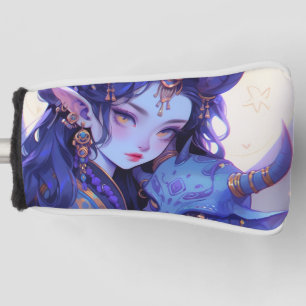 Cool Paarse en Gold Horned Elf Anime Meisje Golfheadcover