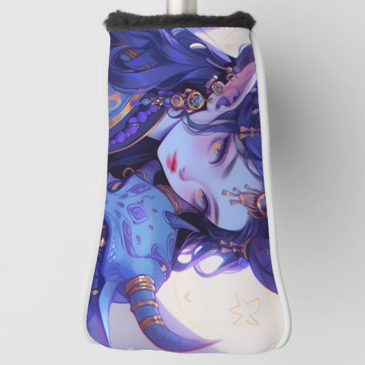 Cool Paarse en Gold Horned Elf Anime Meisje Golfheadcover (Draai 90)