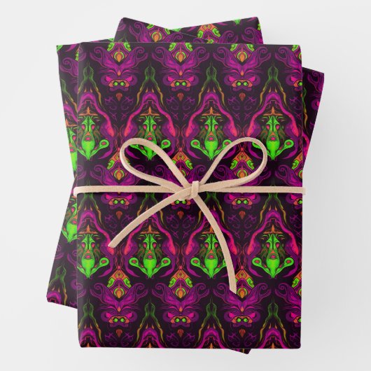 Cool Paarse Groen Vreemd Modern Victoriaans Patroo Inpakpapier Vel (In situ)