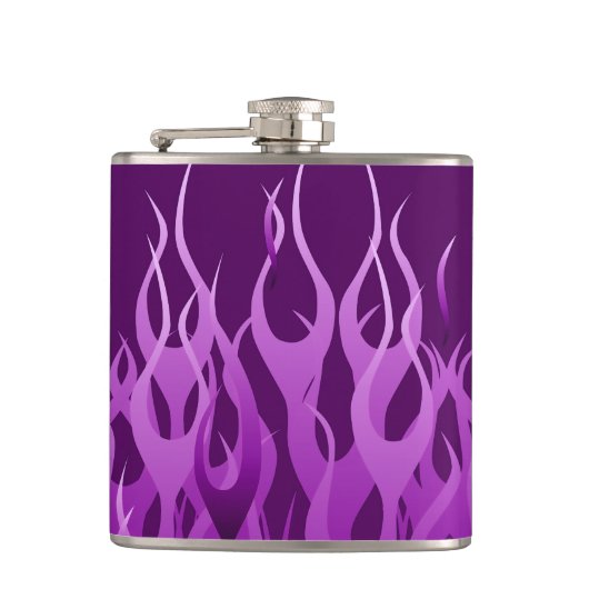 Cool Paarse Racing Flames Pin Stripes Heupfles (Voorkant)