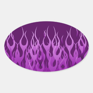 Cool Paarse Racing Flames Pin Stripes Ovale Sticker